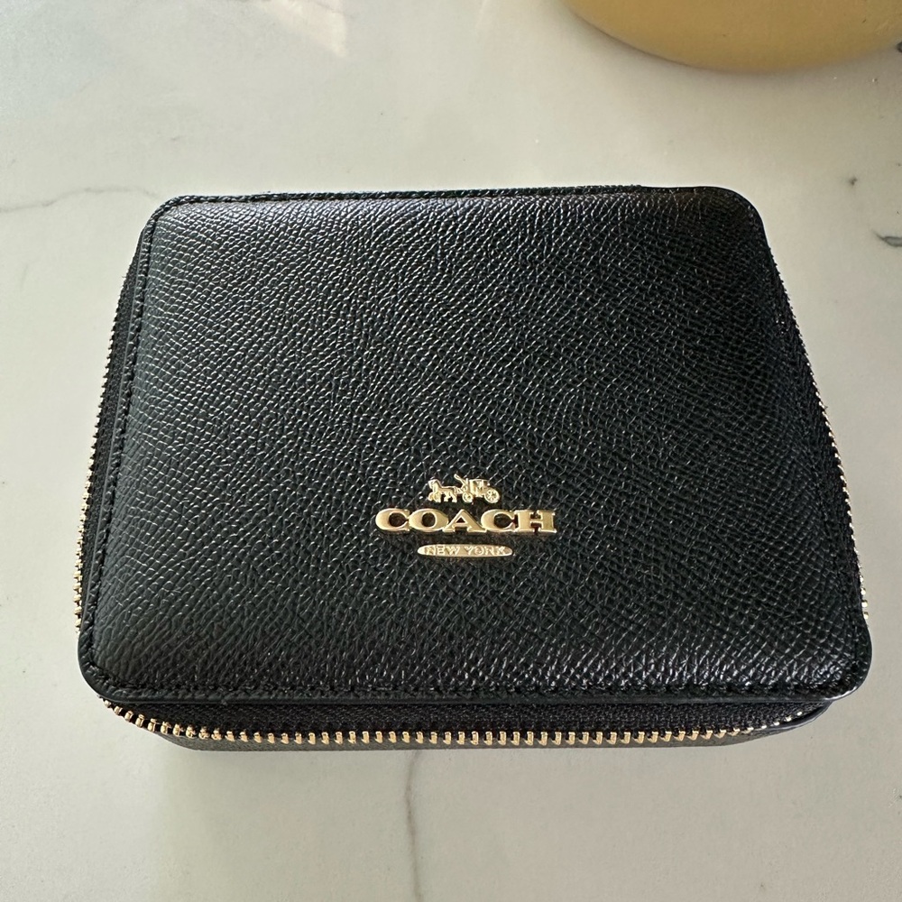 Coach Black Textured Leather Zip Wallet